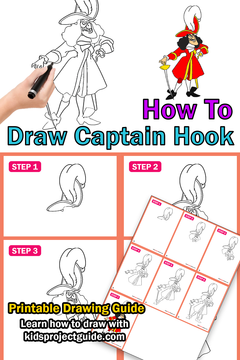 How To Draw Captain Hook Easy StepByStep Guide